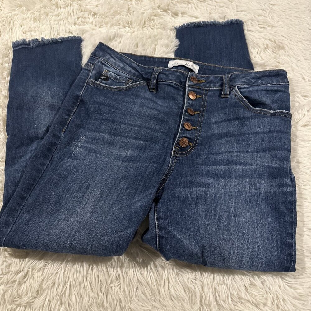 KanCan Curvy Crop womens button close stretch jeans 11 / 29 raw hem classy